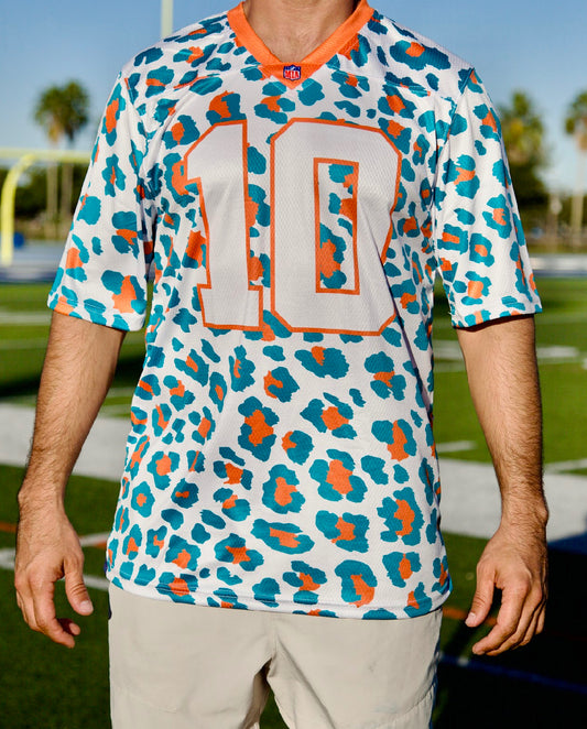 Cheetah Jersey White - Orange Neck