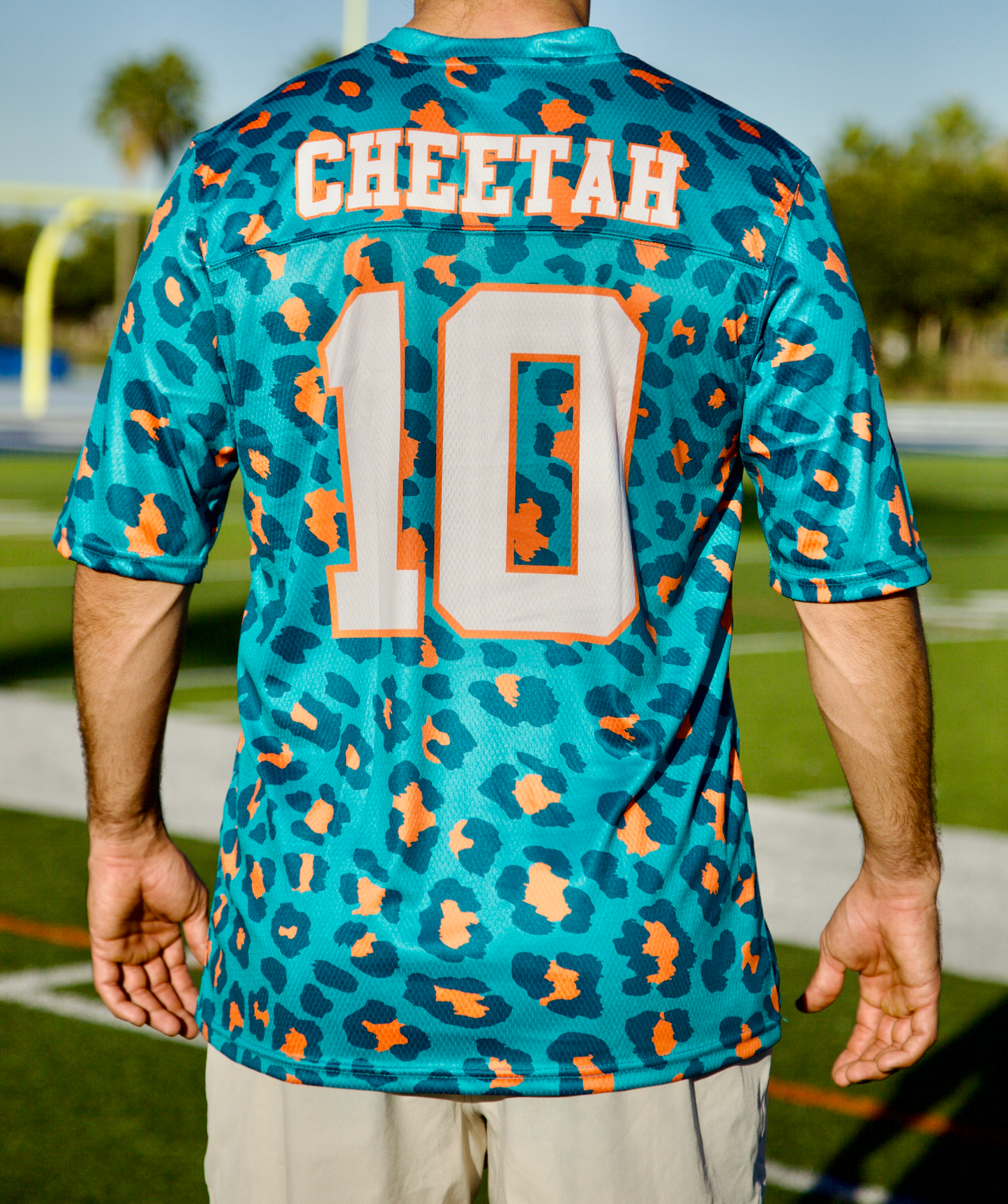 Cheetah Jersey Aqua - Aqua Neck