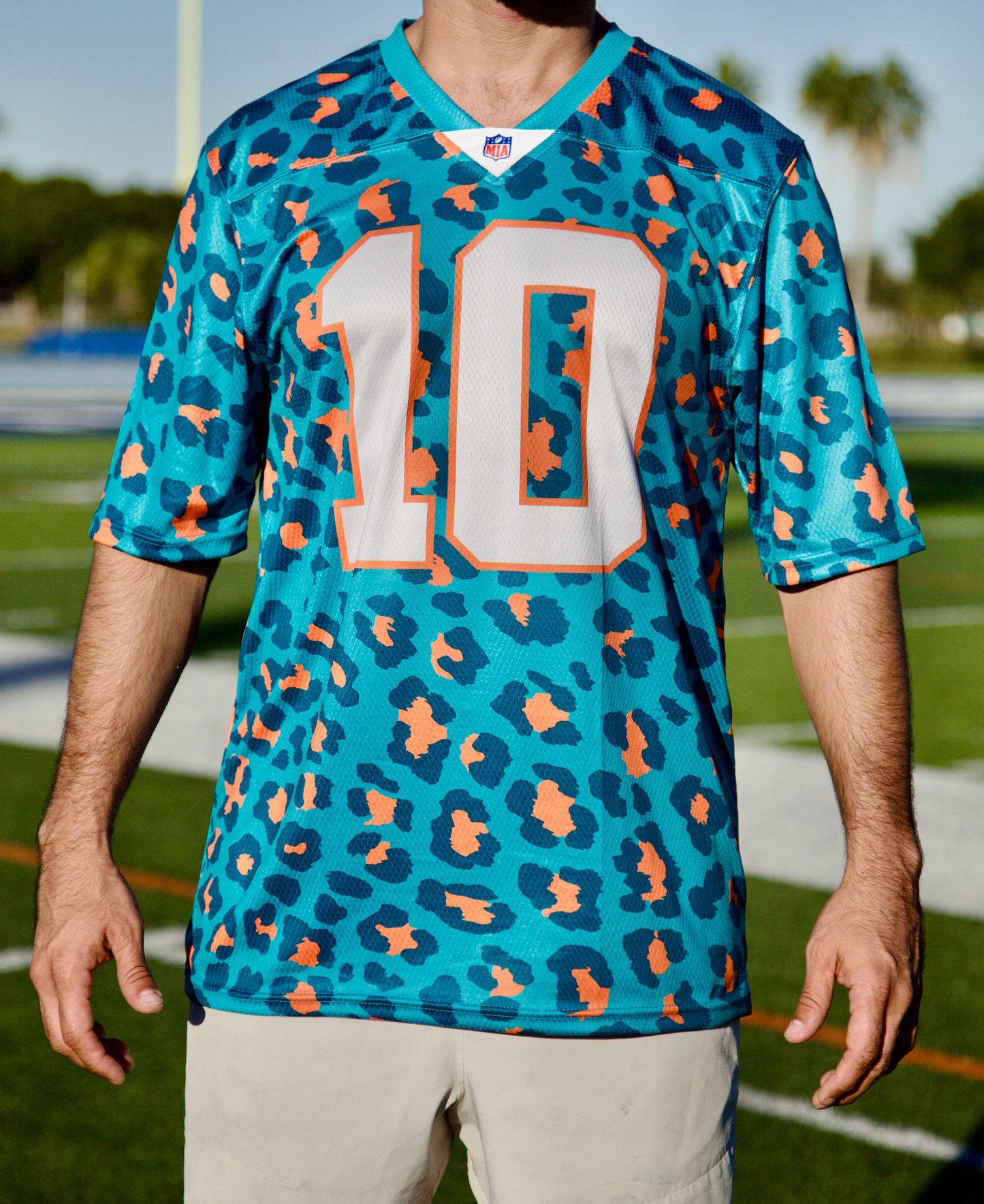 Cheetah Jersey Aqua - Aqua Neck