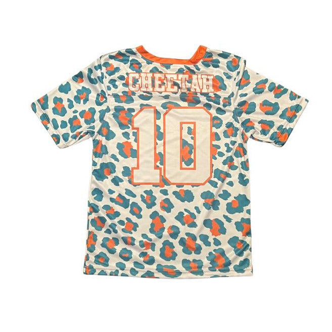 Cheetah Jersey White - Orange Neck