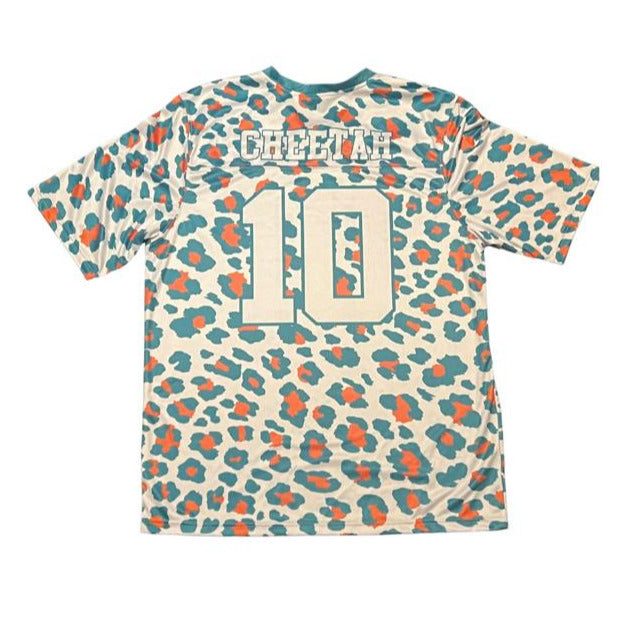 Cheetah Jersey White - Aqua Neck