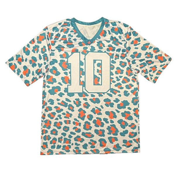 Cheetah Jersey White - Aqua Neck